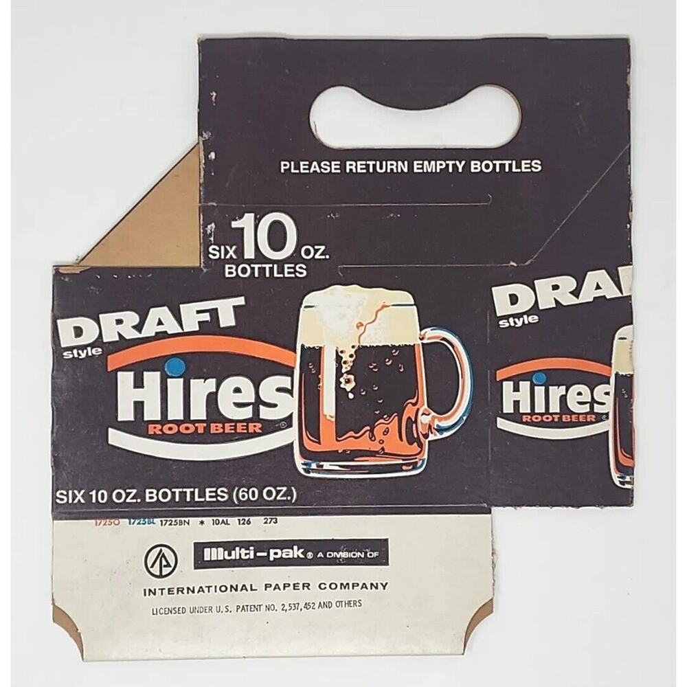 Vintage‎ Draft Hires Root beer 6 Pack Soda Bottle Carton Carrier New U130